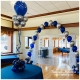 blue and silver balloons strung to make arch shape.